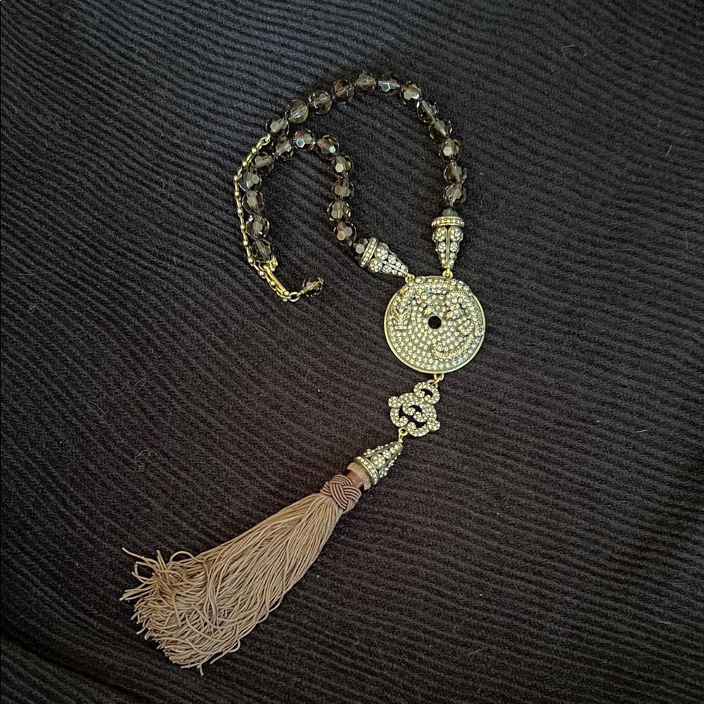 Heidi Daus Gold and Black Beaded Necklace with Tassel